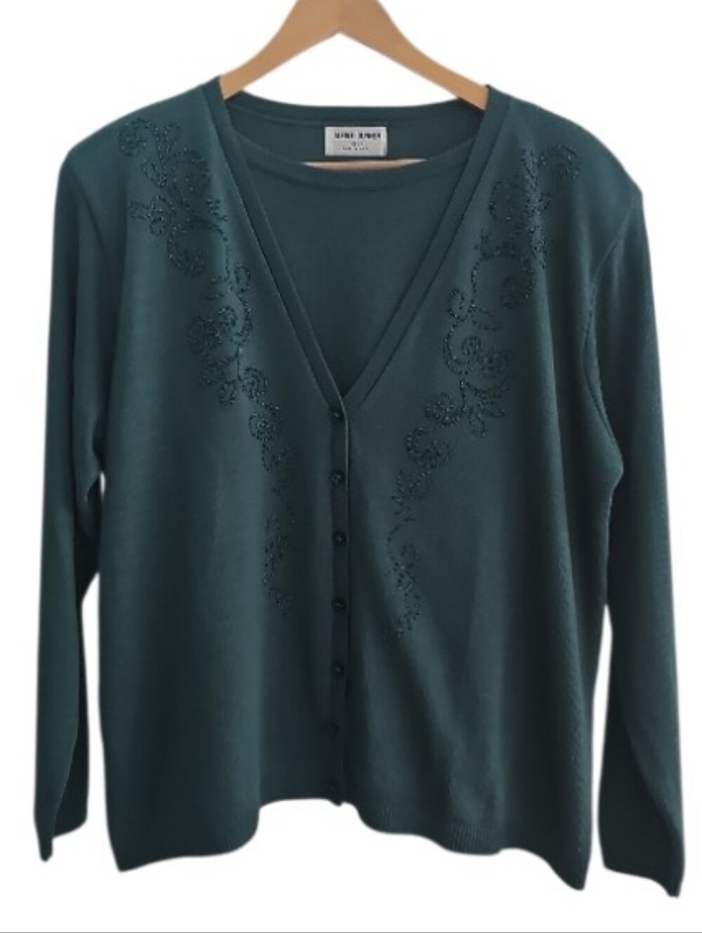 Alfred Dunner Beaded Twinset Sweater Women XL Teal Cardigan Layered USA Classic